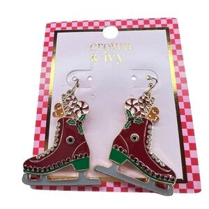 Crown & Ivy Festive Holiday CHRISTMAS Red and Green Skating Earrings